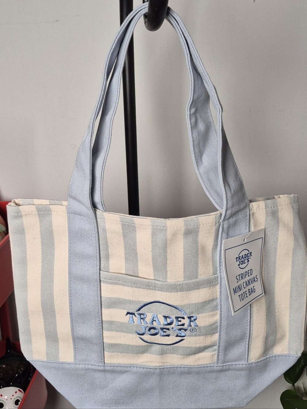 The VIRAL Trader Joes Blue Striped Mini Tote